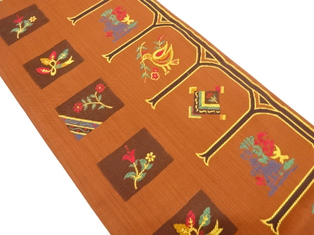 JAPANESE FUKURO OBI / WOVEN FLOWER & BIRD SARASA